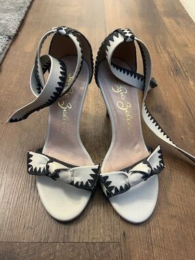 Sergio Zelcer White and Black Ankle-Tie Heels